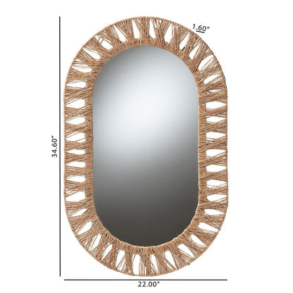 Bohemian Metal and Natural Brown Seagrass Accent Wall Mirror