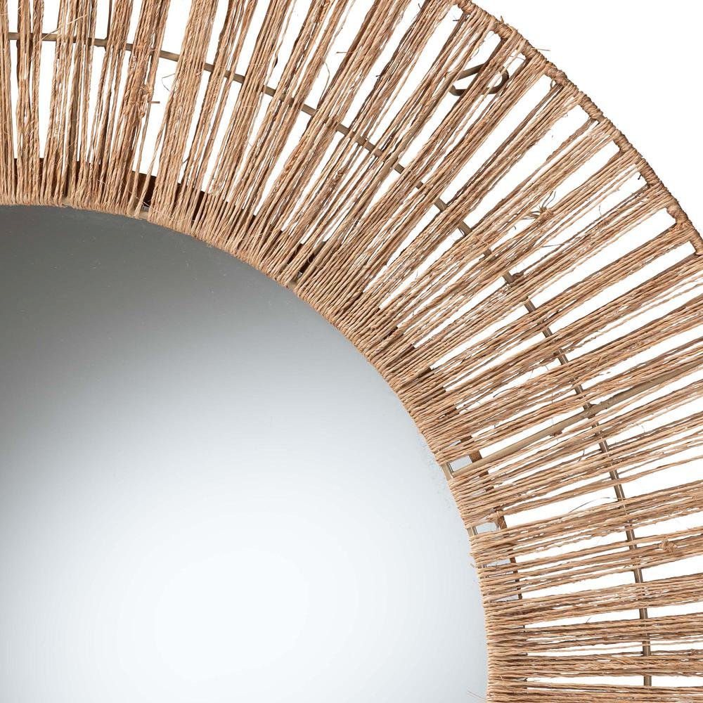 Bohemian Metal and Natural Brown Seagrass Accent Wall Mirror