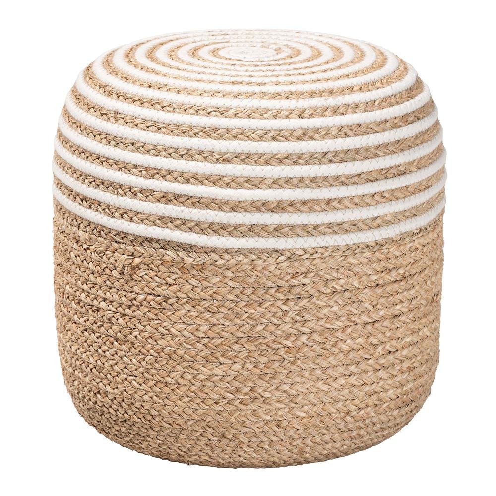 Bohemian Natural Brown Seagrass and Woven Rope Ottoman Footstool