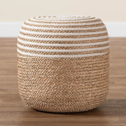 Bohemian Natural Brown Seagrass and Woven Rope Ottoman Footstool