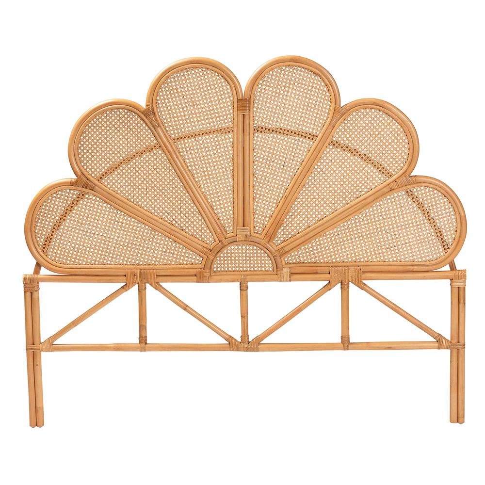 Flower Modern Bohemian Honey Rattan King Size Standalone Headboard