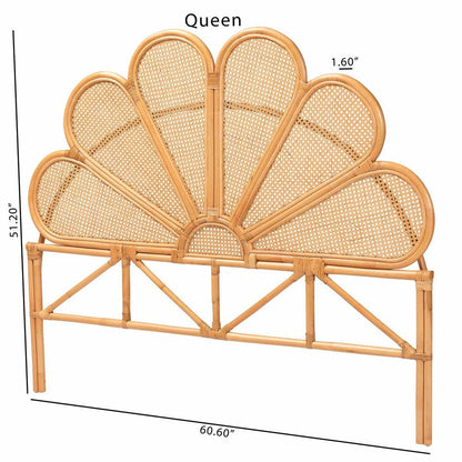 Flower Modern Bohemian Honey Rattan King Size Standalone Headboard
