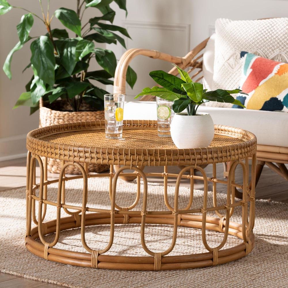 Phoenix Modern Bohemian Light Honey Rattan Coffee Table