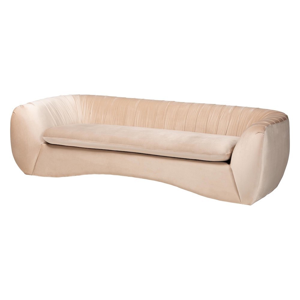 Adanna Glam and Luxe Champagne Beige Velvet Fabric Sofa