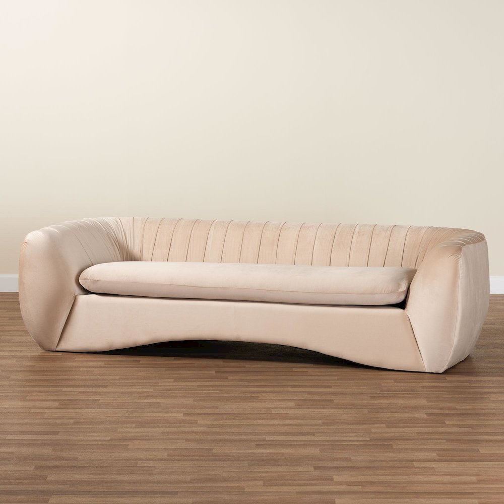 Adanna Glam and Luxe Champagne Beige Velvet Fabric Sofa