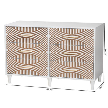 Louetta Coastal White Carved Contrasting 6-Drawer Dresser