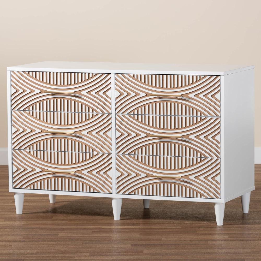 Louetta Coastal White Carved Contrasting 6-Drawer Dresser