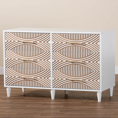 Louetta Coastal White Carved Contrasting 6-Drawer Dresser