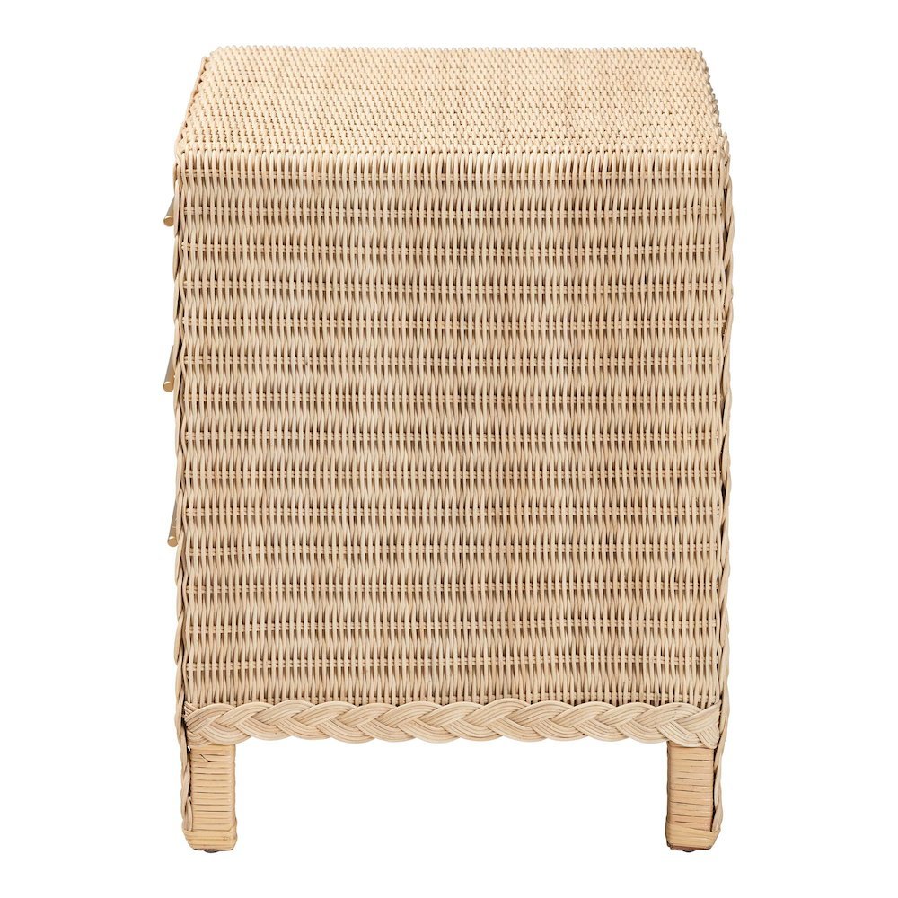 Lanica Japandi Sun Bleached Rattan 3-Drawer Nightstand
