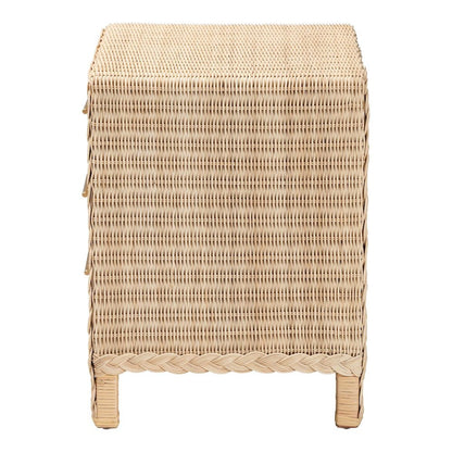 Lanica Japandi Sun Bleached Rattan 3-Drawer Nightstand