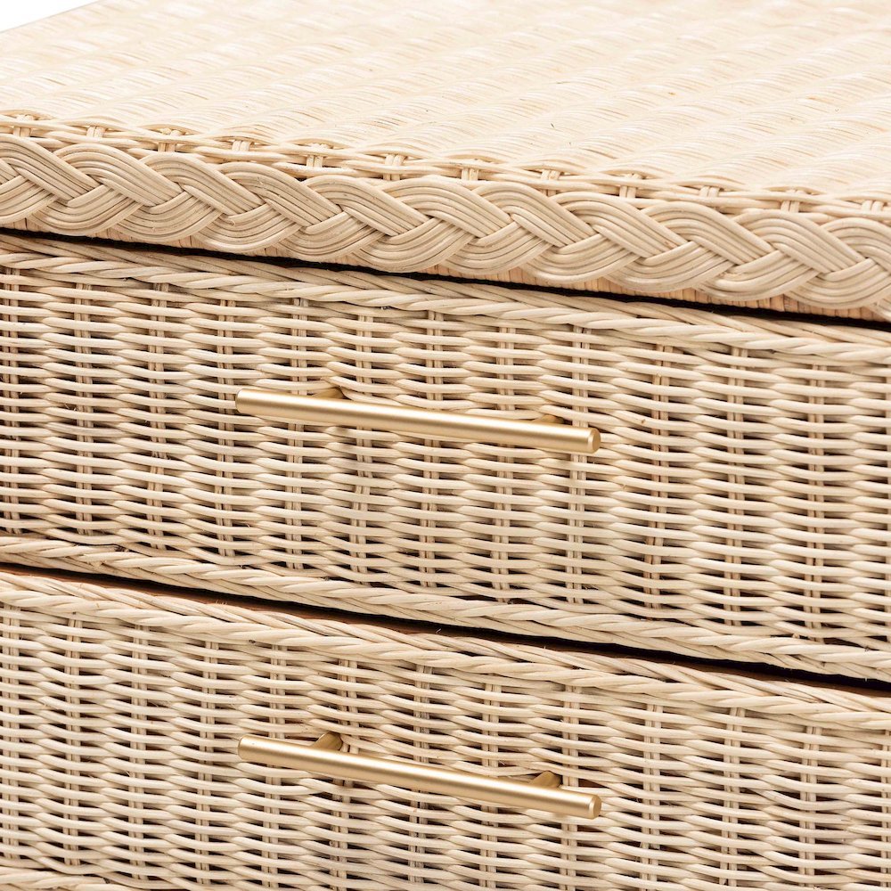 Lanica Japandi Sun Bleached Rattan 3-Drawer Nightstand