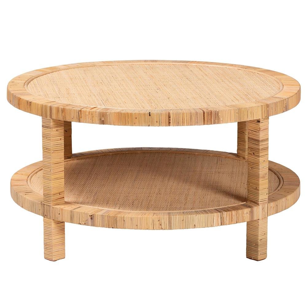 Light Honey Mahogany Wood Coffee Table with Bohemian Style and Durable Frame