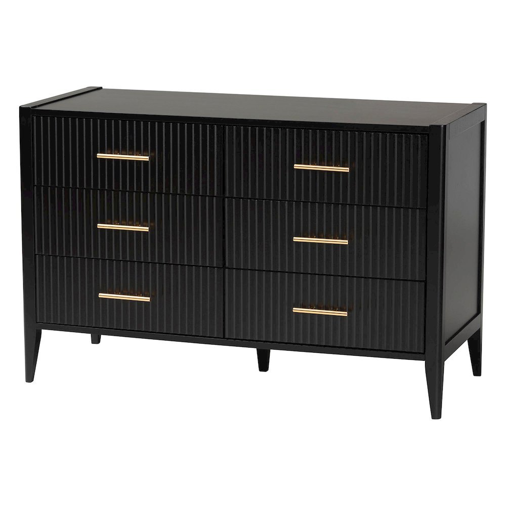 Primrose Mid-Century Black Fluted Wood 6-Drawer Dresser