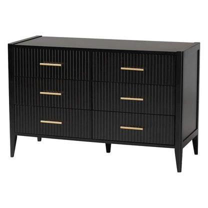 Primrose Mid-Century Black Fluted Wood 6-Drawer Dresser