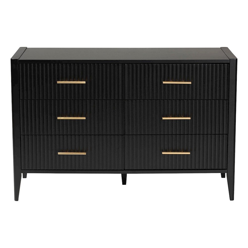 Primrose Mid-Century Black Fluted Wood 6-Drawer Dresser