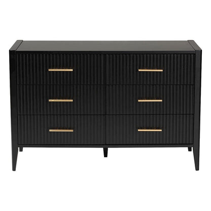 Primrose Mid-Century Black Fluted Wood 6-Drawer Dresser