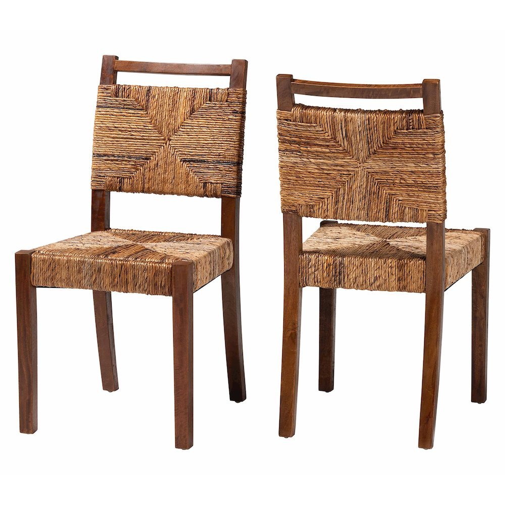Cordoba Bohemian Natural Seagrass and Mahogany Wood 2-Piece Dining Chair