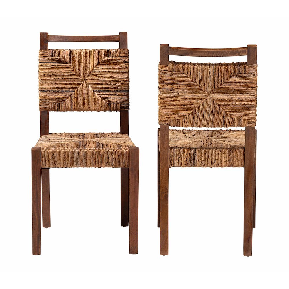 Cordoba Bohemian Natural Seagrass and Mahogany Wood 2-Piece Dining Chair