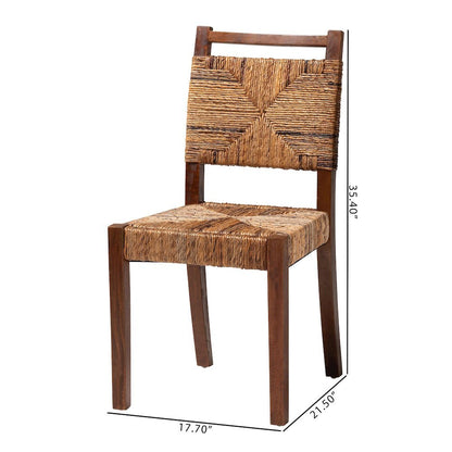 Cordoba Bohemian Natural Seagrass and Mahogany Wood 2-Piece Dining Chair