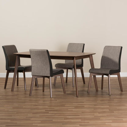 Kimberly Mid-Century Modern Beige and Brown Fabric 5-Piece Dining Set
