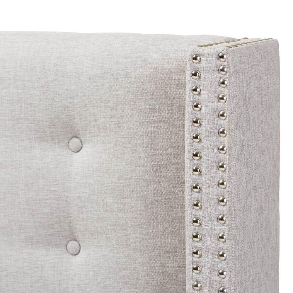 Greyish Beige Fabric Button-Tufted Nail head Queen Size Winged Headboard