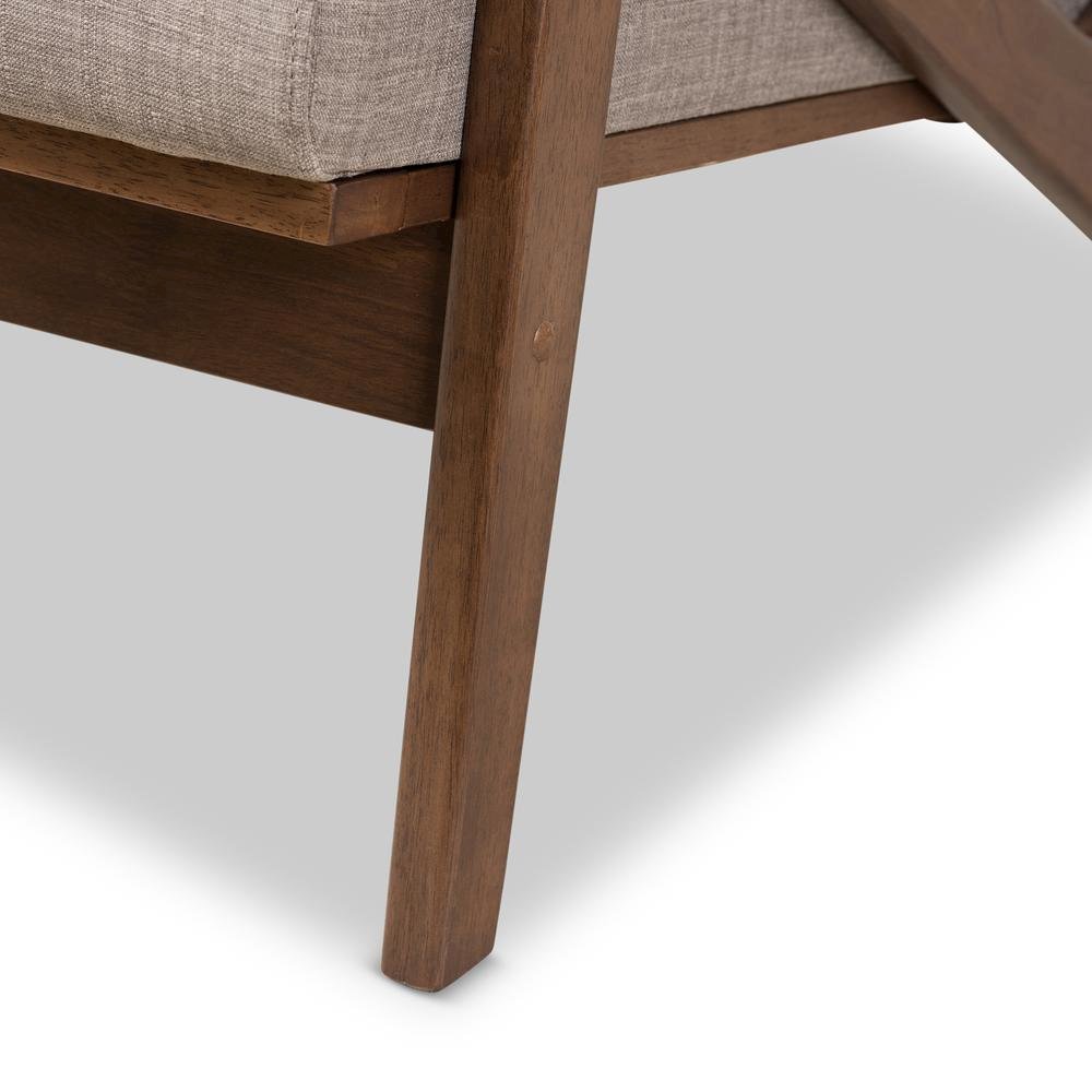 Walnut Wood Light Grey Fabric Tufted Lounge Chair And Ottoman Set
