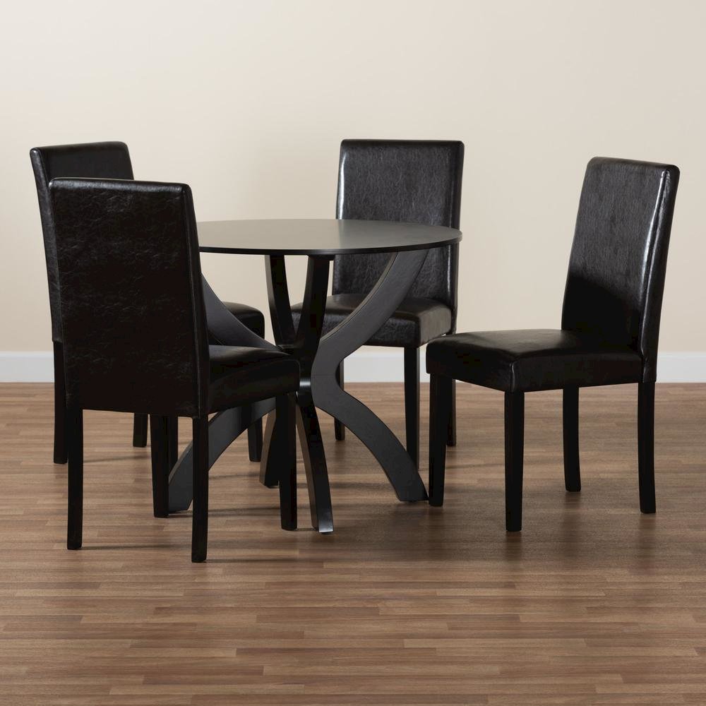 Trine Modern Espresso Brown Faux Leather and Wood 5-Piece Dining Set