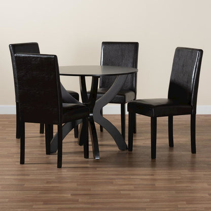 Trine Modern Espresso Brown Faux Leather and Wood 5-Piece Dining Set