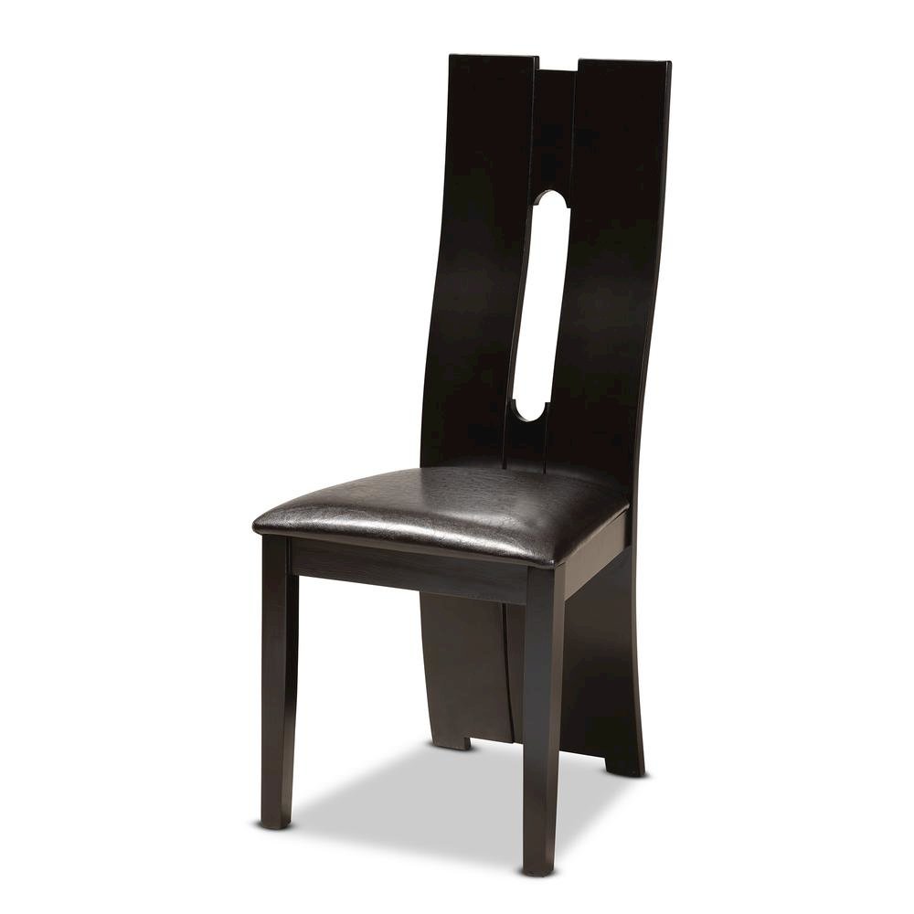 Leather Upholstered and Dark Brown Finished Wood 5-Piece Dining Set