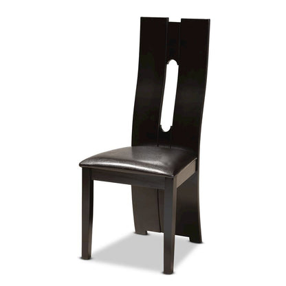Leather Upholstered and Dark Brown Finished Wood 5-Piece Dining Set