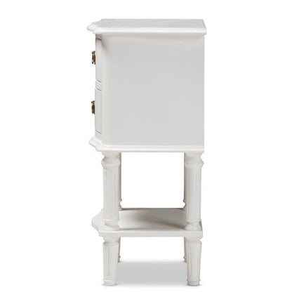 Audrey Country Cottage Farmhouse White Finished 2-Drawer Nightstand
