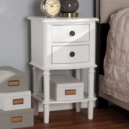 Audrey Country Cottage Farmhouse White Finished 2-Drawer Nightstand