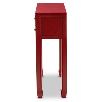 Antique Red Finished Wood Bronze Finished Accents 6-Drawer Console Table