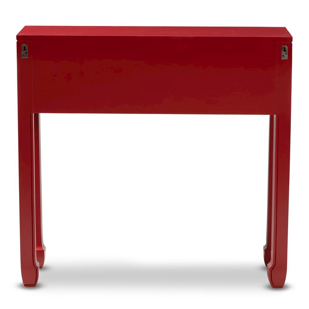 Antique Red Finished Wood Bronze Finished Accents 6-Drawer Console Table