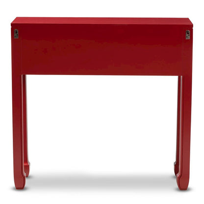 Antique Red Finished Wood Bronze Finished Accents 6-Drawer Console Table
