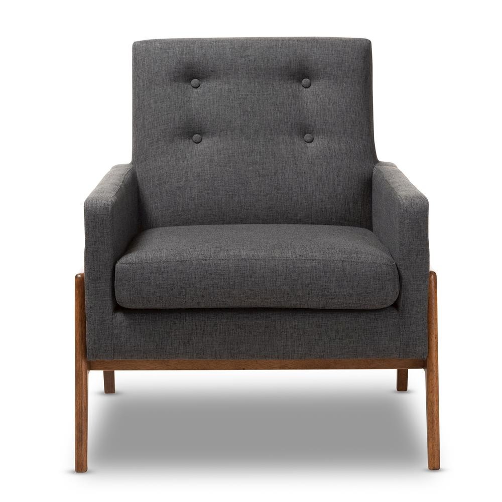 Perris Mid-Century Modern Dark Grey Fabric Upholstered Walnut Wood Lounge Chair