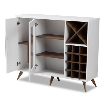 Baxton Studio Pietro Mid-Century Modern White and Brown Finished Wine Cabinet