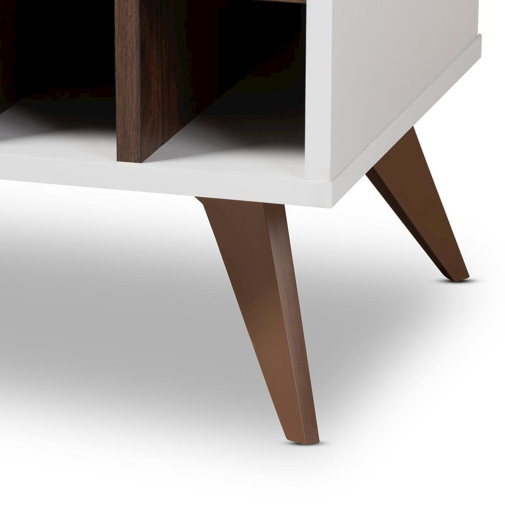 Baxton Studio Pietro Mid-Century Modern White and Brown Finished Wine Cabinet