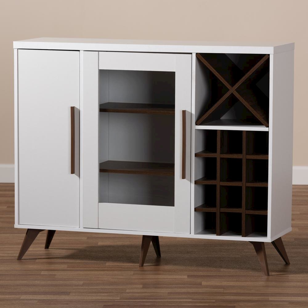Baxton Studio Pietro Mid-Century Modern White and Brown Finished Wine Cabinet