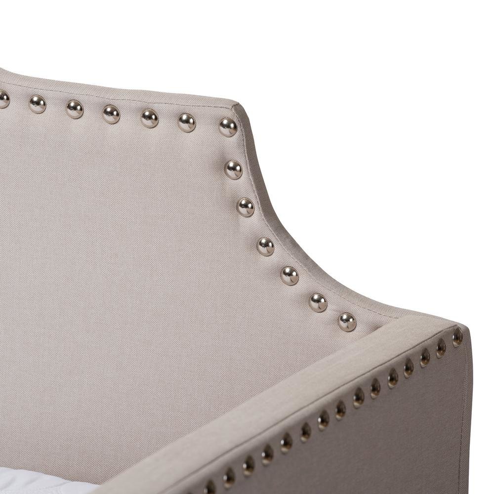 Beige Fabric Upholstered Twin Size Sofa Daybed with Roll Out Trundle Guest Bed
