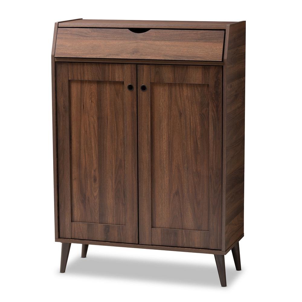 Walnut Brown finished 2-Door Wood Entryway Shoe Storage Cabinet