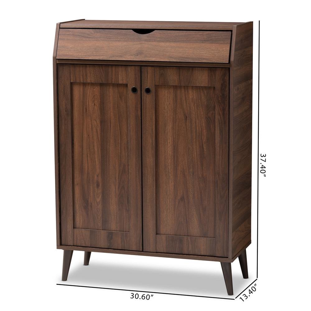 Walnut Brown finished 2-Door Wood Entryway Shoe Storage Cabinet
