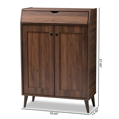 Walnut Brown finished 2-Door Wood Entryway Shoe Storage Cabinet