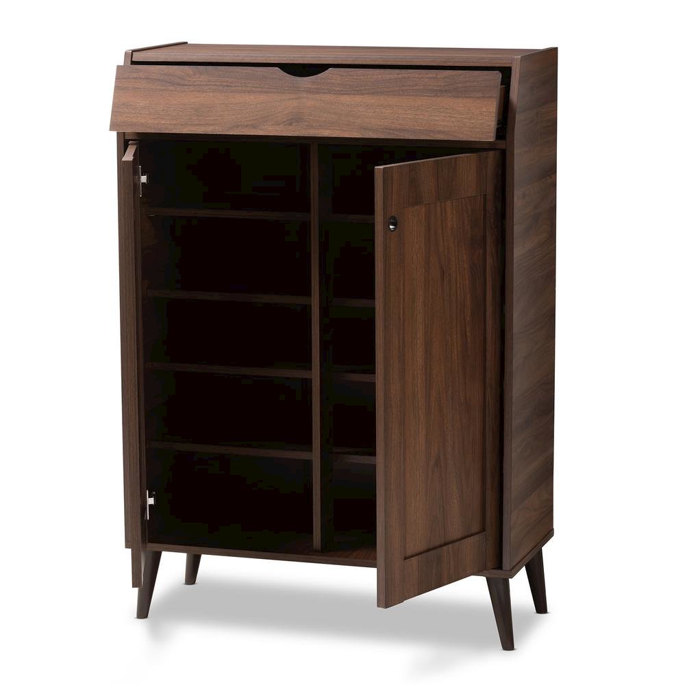 Walnut Brown finished 2-Door Wood Entryway Shoe Storage Cabinet