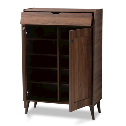 Walnut Brown finished 2-Door Wood Entryway Shoe Storage Cabinet