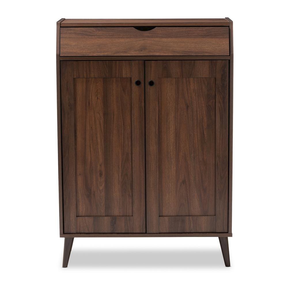 Walnut Brown finished 2-Door Wood Entryway Shoe Storage Cabinet