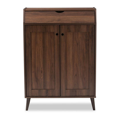 Walnut Brown finished 2-Door Wood Entryway Shoe Storage Cabinet