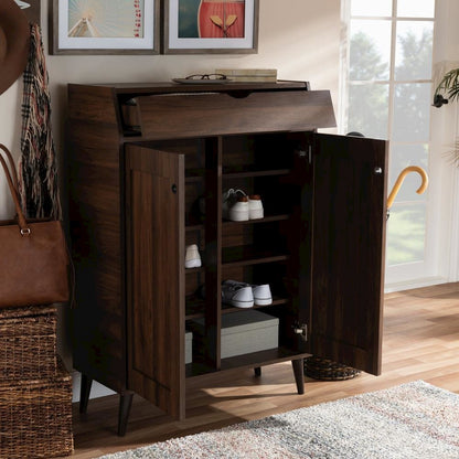 Walnut Brown finished 2-Door Wood Entryway Shoe Storage Cabinet