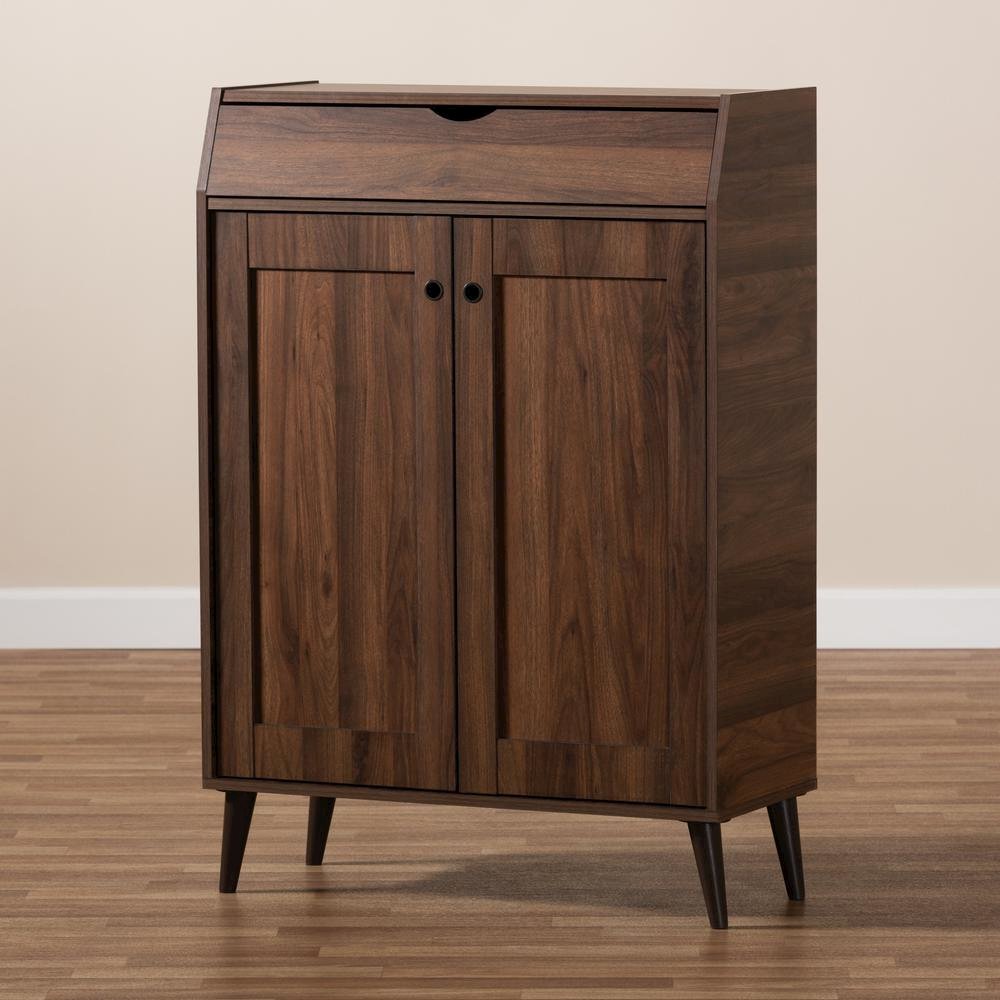 Walnut Brown finished 2-Door Wood Entryway Shoe Storage Cabinet