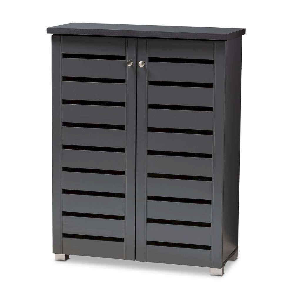 Dark Gray 2-Door Wooden Entryway Shoe Storage Cabinet
